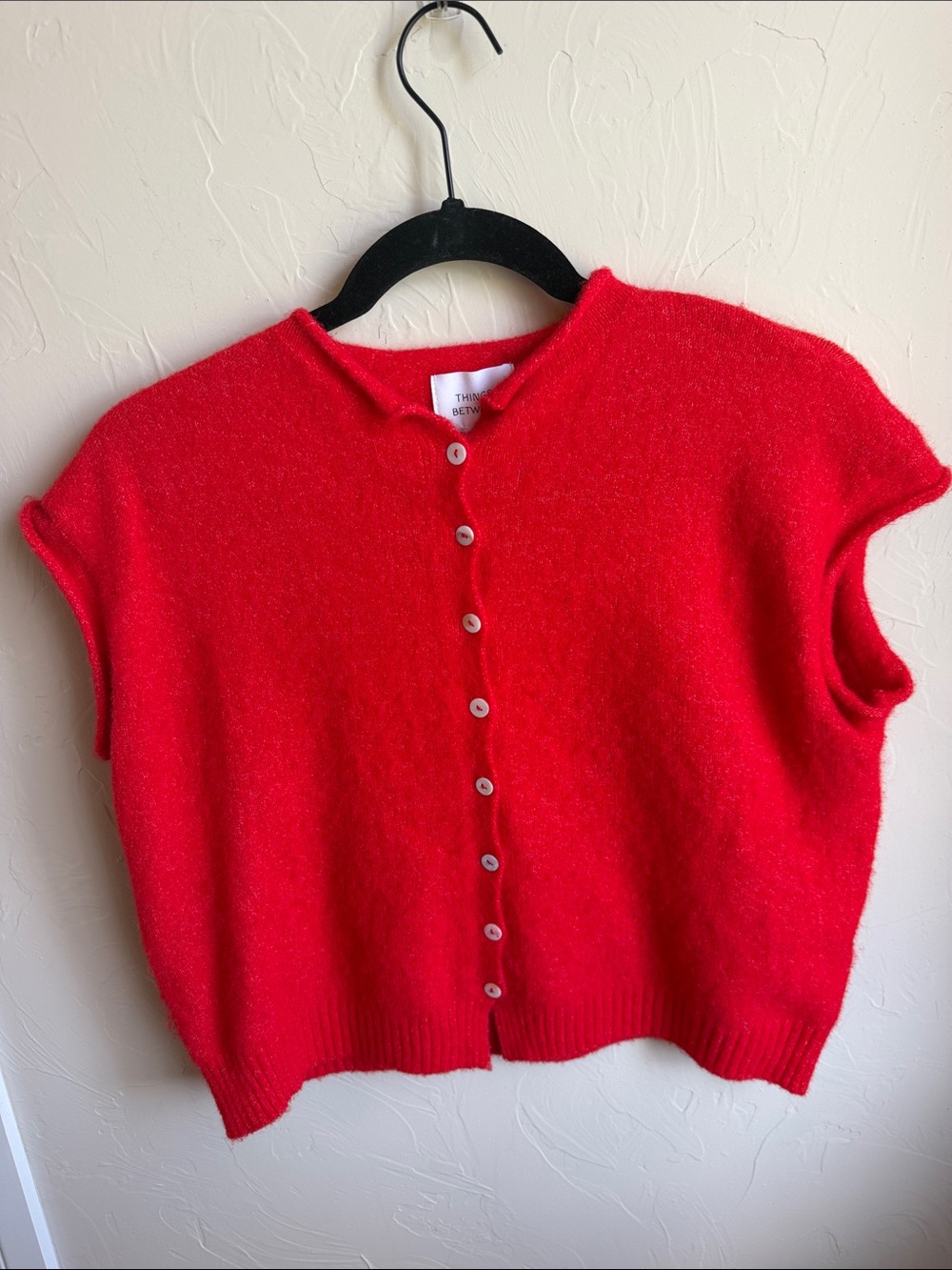 Bright Red Button-Front Cap Sleeve Sweater